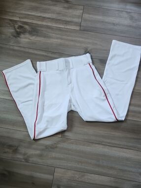 Men's Athletic Baseball Softball White Pants with Red Piping L